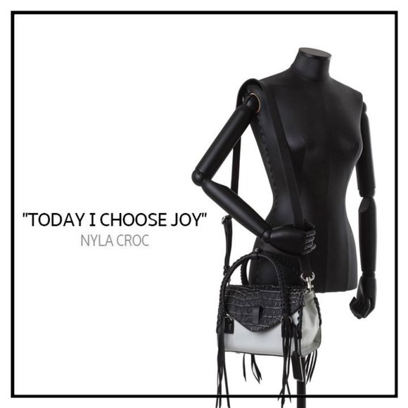 Joy Gryson Printed Croco Women's Black Nyla Satchel Bag - Picture 5 of 8